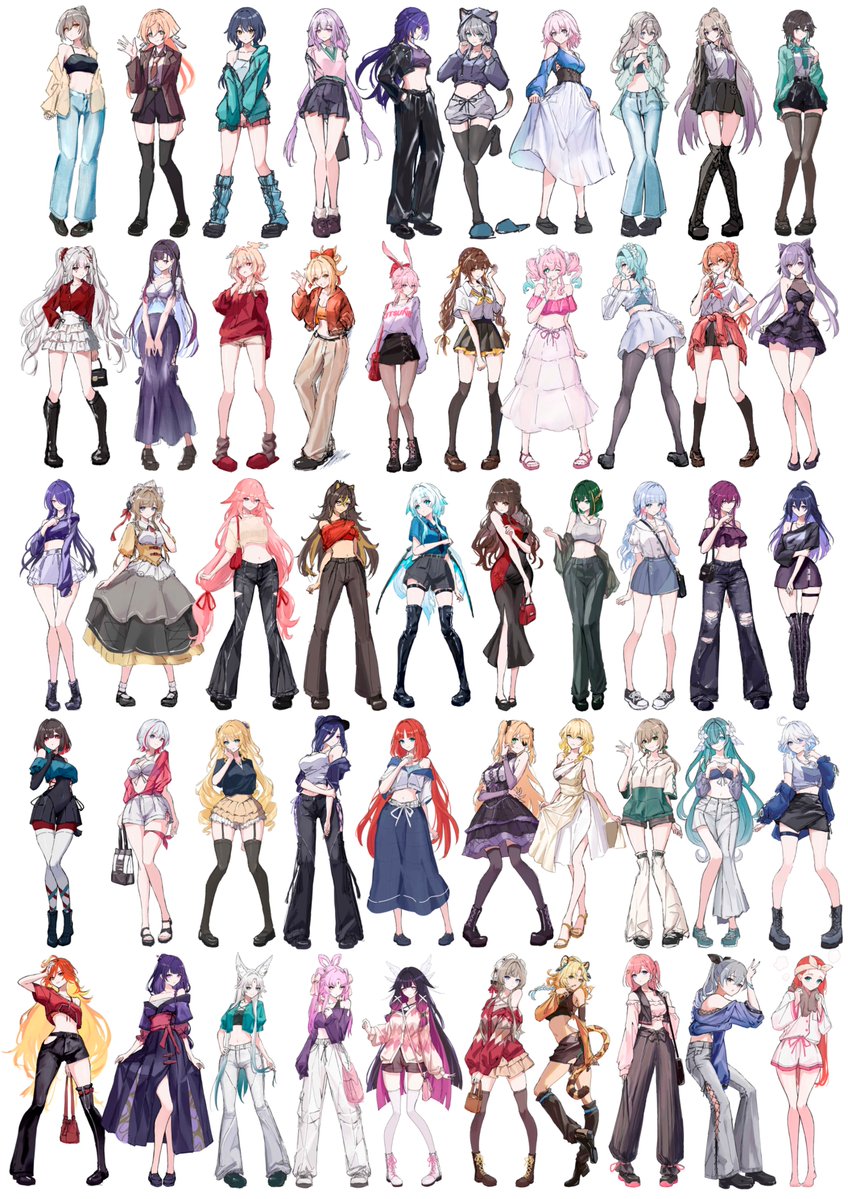 tokonatsu_80's tweet photo. 半年間ホヨバキャラの私服を妄想して
描き続けている狂気
←半年前　今→ https://t.co/lTwH8eVHlM
