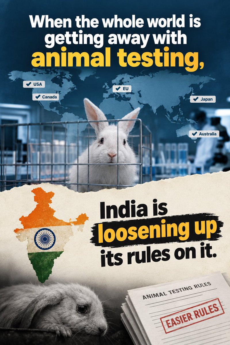 jeevansharya's tweet photo. Respected @RajatSharmaLive ji, thank you for speaking up. 🙏

🚨 @narendramodi @PMOIndia @HMOIndia @AmitShah @BJP4India @LalanSingh_1 @Dept_of_AHD WHY IS INDIA RISKING A REGRESSION IN ANIMAL PROTECTION?

The proposed 2026 draft raises serious concerns over safeguards, severe experiments and provisions involving mobile facilities. Dogs, rabbits, mice, monkeys, birds and other sentient beings must not be treated as disposable laboratory tools!

जब बेज़ुबानों की पीड़ा को विज्ञान के नाम पर नज़रअंदाज़ किया जाए, तो उसे प्रगति कैसे कहें?

WITHDRAW THE DRAFT IN ITS PRESENT FORM! Prioritise validated non-animal methods, strengthen independent oversight and establish a clear roadmap to phase out animal testing.

#StopAnimalTesting #SayNoToAnimalExperimentationBill #AnimalCruelty #GoCrueltyFree