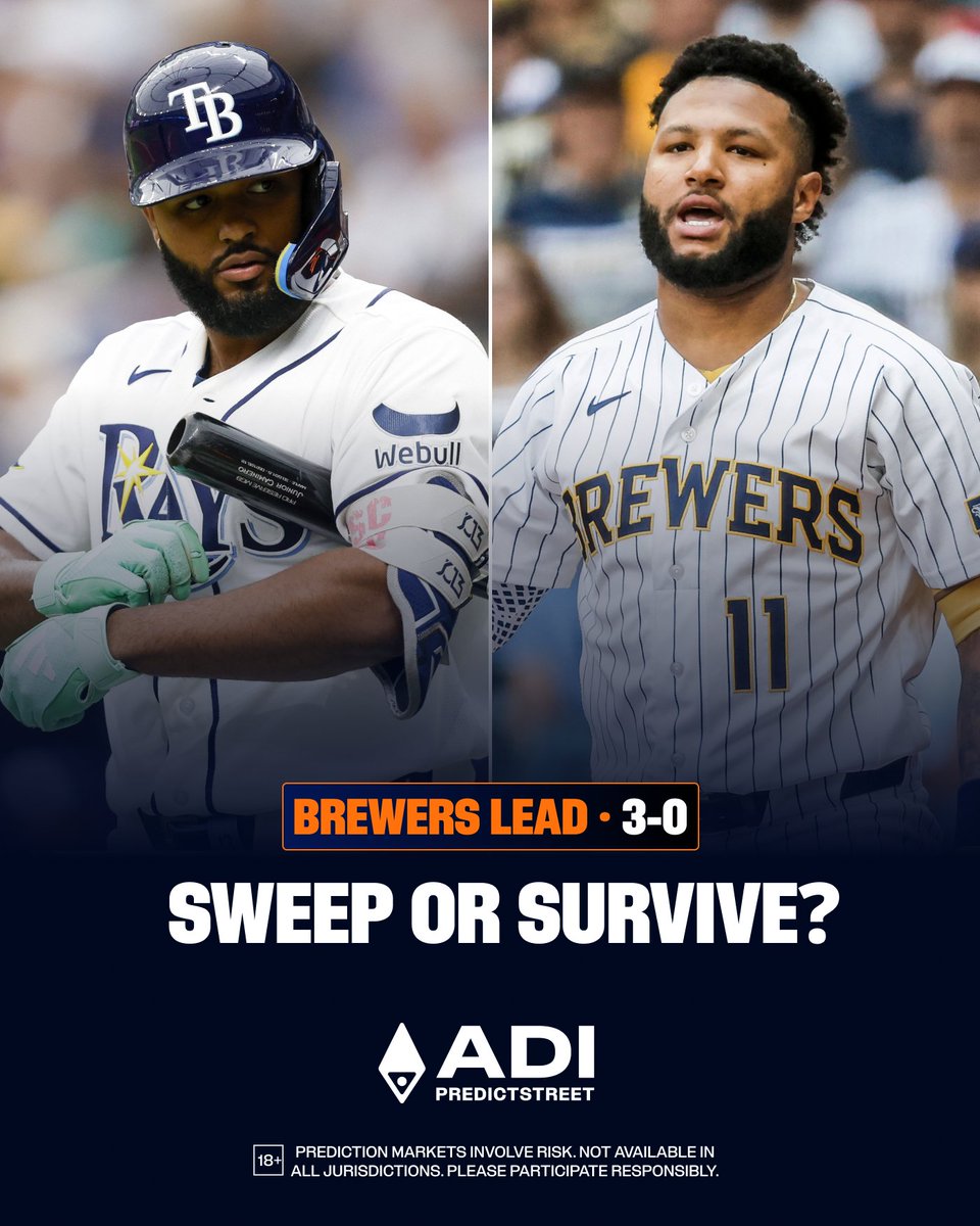 Predictstreet's tweet photo. The Brewers are one win from their first World Series title.

The Rays need a win at home to stay alive.

Who takes Game 4? 👇 https://t.co/GuVDP3kSkF