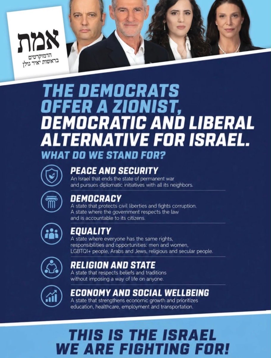 JewishLabour's tweet photo. Today, Israelis head to the polls. We wish @YairGolan1 and the @DemocratsIL every success.

After years of division and conflict under Netanyahu, we hope a new Government will emerge, committed to peace, equality and democracy for all. https://t.co/jlKAg8qBP1