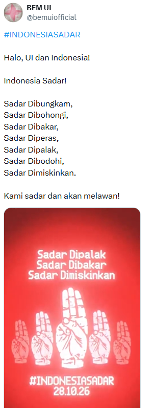 ejaaipongg's tweet photo. 🚨🚨 BREAKING NEWS. 

BEM UI MEMANGGIL 28 OKTOBER 2026

AYOO SEMUA, MARI BESOK KITA SUARAKAN ASPIRASI RAKYAT DI BUNDARAN HI JAKARTA. 

 https://t.co/KsDvjLxrBz https://t.co/NvD2GABIGk