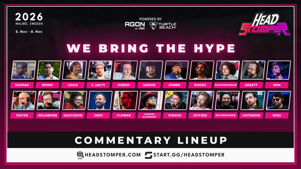 Headstomper's tweet photo. Mic check, mic check, testing, testing!🎙️

Now Introducing the wonderful voices you'll hear on the streams of Headstomper 2026!

Watch them live on these links from November 6th through 8th! 🔥👇 https://t.co/JoRcan3PiP