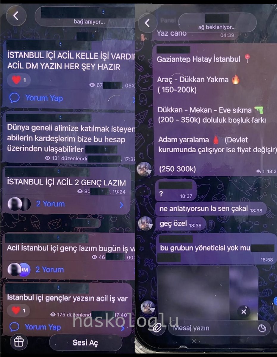 haskologlu's tweet photo. Daltonlar çetesine yapılan operasyonda ulaştığım ekran görüntülerini paylaşıyorum.

Yazışmalar, her gün haberlerde gördüğümüz kurşunlama olaylarının iç yüzünü anlatıyor.

Çete üyeleri WhatsApp'tan tetikçi ilanı yayımlıyorlar.

Yapılacak işin fiyatı şehre ve konuma göre değişiyor.

Sizlerle konuşmalardan bir bölümünü paylaşıyorum:

• "İSTANBUL İÇİ ACİL 2 GENÇ LAZIM"

• "Acil İstanbul içi genç lazım, bugün iş var."

• "İstanbul içi gençler yazsın, acil iş var."

"Gaziantep, Hatay, İstanbul 📍
Araç - Dükkân Yakma 🔥 (150-200 bin TL)"

Konuyla ilgili detayları paylaşmaya devam edeceğim.