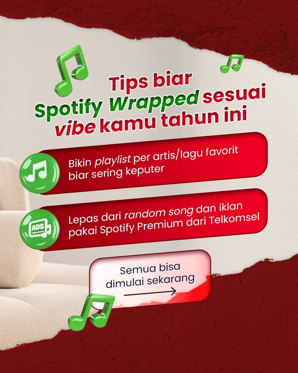 SIMPATI's tweet photo. Sadar gak sih, Spotify Wrapped itu sekarang udah kayak cerminan karakter dan vibe kamu banget? 😎✨

Mendekati akhir tahun, yuk rapihin playlist kamu! Dengerin semua lagu favoritmu sebebasnya tanpa gangguan iklan pakai Spotify Premium dari Telkomsel. Biar pas Wrapped keluar nanti, hasilnya bener-bener "kamu banget"!

Aktifkan paketnya sekarang di aplikasi MyTelkomsel atau https://t.co/qmIpZeU5Dx

Info lengkap: https://t.co/57x7xyzTEH