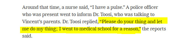 ASterling's tweet photo. When they argue over "politics" and "medicine" (sick-care for profit) - here's the poor baby put in the morgue who was still alive and is now permanently severely disabled ... this man, US "medical" "school" and horrible hate filled culture for cash is responsible. https://t.co/Qs0sHt9s9M