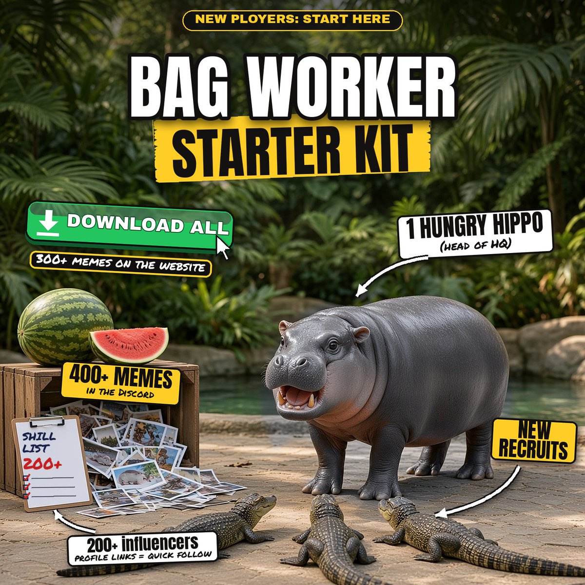 Ploycto's tweet photo. Ployers, your bag-working toolkit is ready 🦛🍉

🖼️ 400+ memes in our Discord
🌐 300+ memes on the website, with a Download All button
📋 A shill list of 200+ influencers, with profile links so you can follow them fast
📖 A step-by-step guide to shilling the right way, pinned in the Discord

If you're new, start here. Grab the memes, follow the list, read the guide, and go bag work. 💎

🌐 https://t.co/F3gcAHVqf4
💬 https://t.co/QPYQRMKiha

solana:39fzweMMY4DRAgBQN61jbMGRoa2RBFTjAY3Vg95Epump #BabyHippo #Solana #Memecoin #CTO