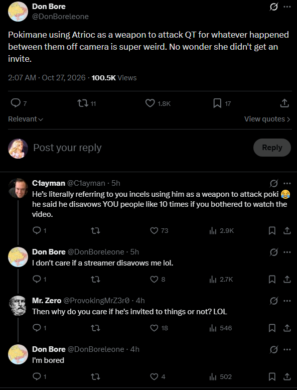 brutalbabes's tweet photo. This right here summarises a large majority of the people who are attacking Pokimane. They don't care about Atrioc. They are simply.. bored. https://t.co/JFbgC9voC0