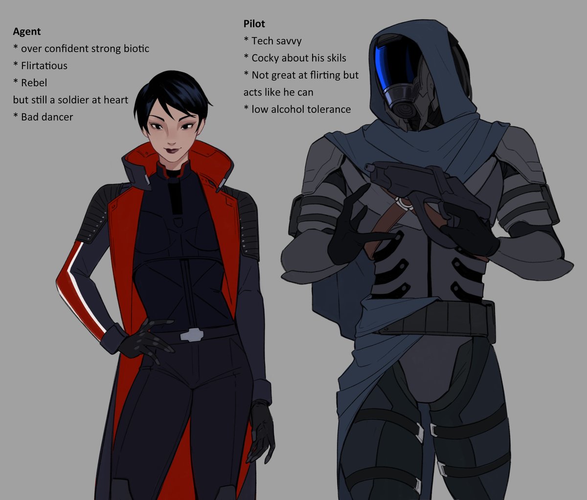leafjuly's tweet photo. My version of them, just gonna call them Agent and Pilot (I still think he was the figure standing in the cockpit) for now because I`m bad at names.
And I wanted to doodle Liara
#SaveMassEffect 
Sign petition here pls :https://t.co/d1pv4KoQ3l https://t.co/DD66bqFr3g