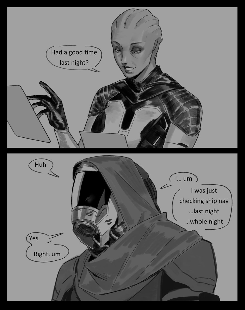 leafjuly's tweet photo. My version of them, just gonna call them Agent and Pilot (I still think he was the figure standing in the cockpit) for now because I`m bad at names.
And I wanted to doodle Liara
#SaveMassEffect 
Sign petition here pls :https://t.co/d1pv4KoQ3l https://t.co/DD66bqFr3g