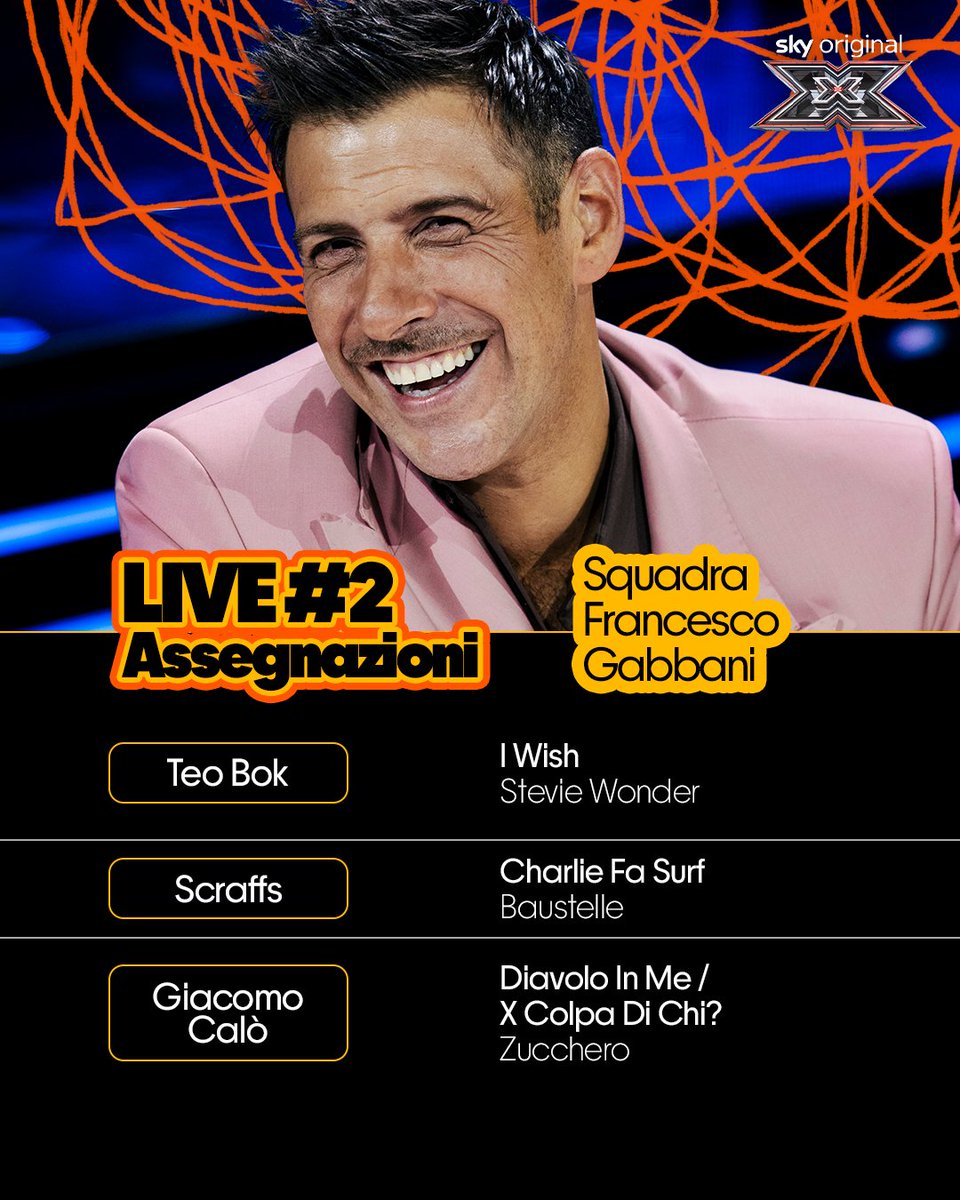 XFactor_Italia's tweet photo. Ecco qua le carte schierate: le assegnazioni del secondo LIVE!

Giovedì #XF2026 su @SkyItalia e in streaming @NOWTV_It. Sempre disponibile on demand. https://t.co/52lIFhsoOL