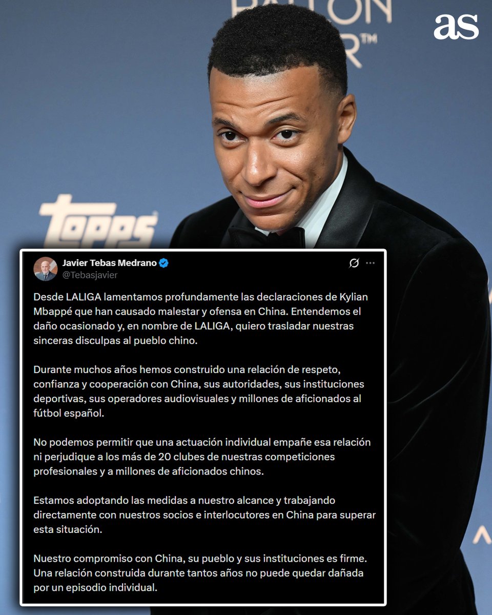 diarioas's tweet photo. 🇨🇳 CHINA SUSPENDE LA EMISIÓN DE LALIGA POR EL MEME DE MBAPPÉ DICTADOR

🤯 DOS MARCAS HAN ROTO SUS ACUERDOS CON EL FRANCÉS Y LALIGA YA NO SE TRANSMITIRÁ, TEBAS SE PRONUNCIA https://t.co/8wgYWkEuM5