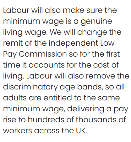 pauleholden's tweet photo. Labour's 2024 Manifesto said that it was 'discriminatory' to have different minimum wage rates for younger and older workers. They pledged to abolish 'discriminatory age bands.'  Healey has reneged - and Labour has now broken another promise. Stupid, short-sighted stuff. https://t.co/M3LfmRLhuU
