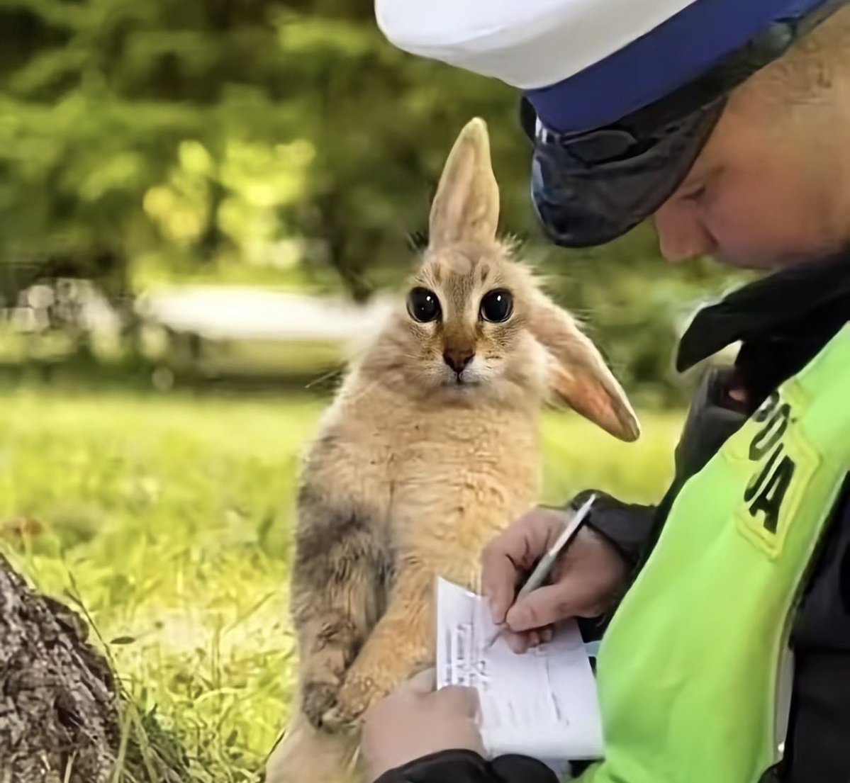 FartSmok3r's tweet photo. the cop be like:I’m writing u a ticket for being so cute
The bunny be like:nooooooo https://t.co/HWWyvaFoQr