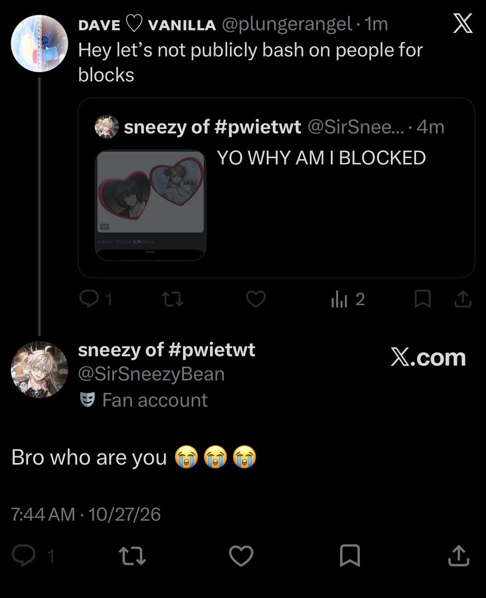 SirSneezyBean's tweet photo. I ACTUALLY GOT BLOCKED OVER THIS https://t.co/A8cGFHFBPp