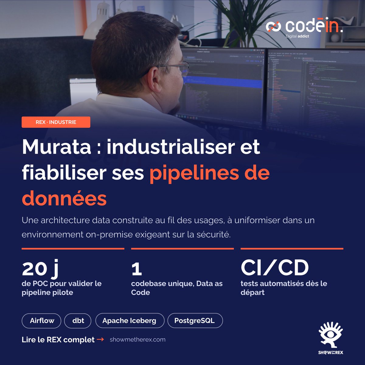 wearecodein's tweet photo. 2 clients, 1 enjeu : industrialiser la donnée.

Pour Sandaya et Murata, nous avons éradiqué le shadow data et restructuré les architectures grâce à Airflow et dbt en appliquant la méthode Data as Code.

Nos deux REX ici : https://t.co/gri7TzXb1j

#Codein #Airflow #dbt https://t.co/tnjaVdVGGp