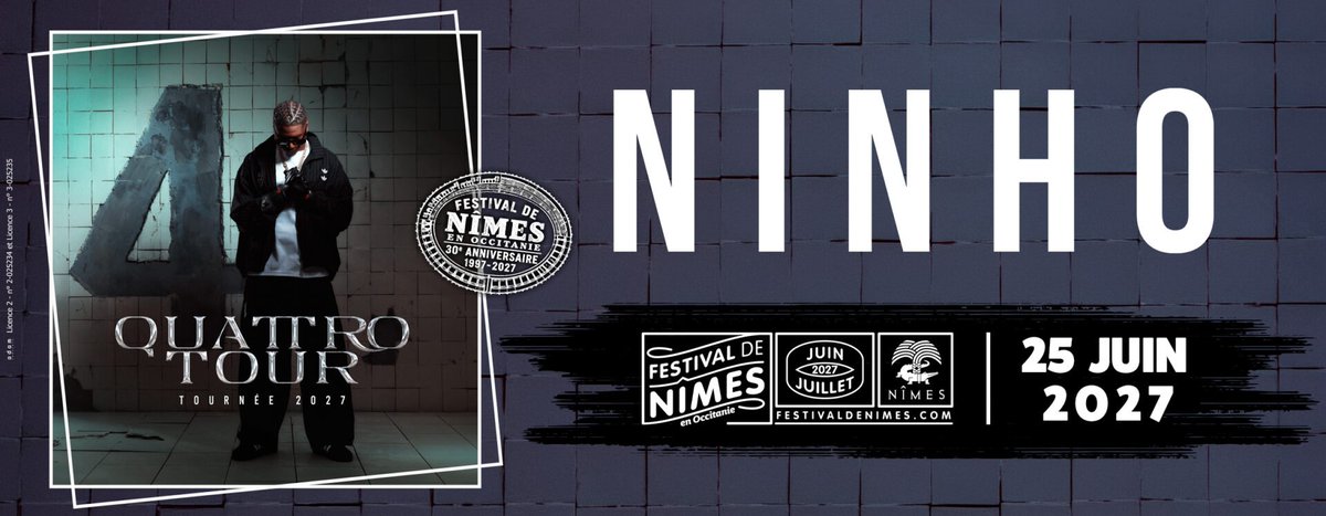 BlogNimoise's tweet photo. @FestivalDeNimes NINHO - Le 25 Juin 2027 🎵
Festival de Nîmes - Arènes de Nîmes 🇫🇷 https://t.co/J9aJjQurNi