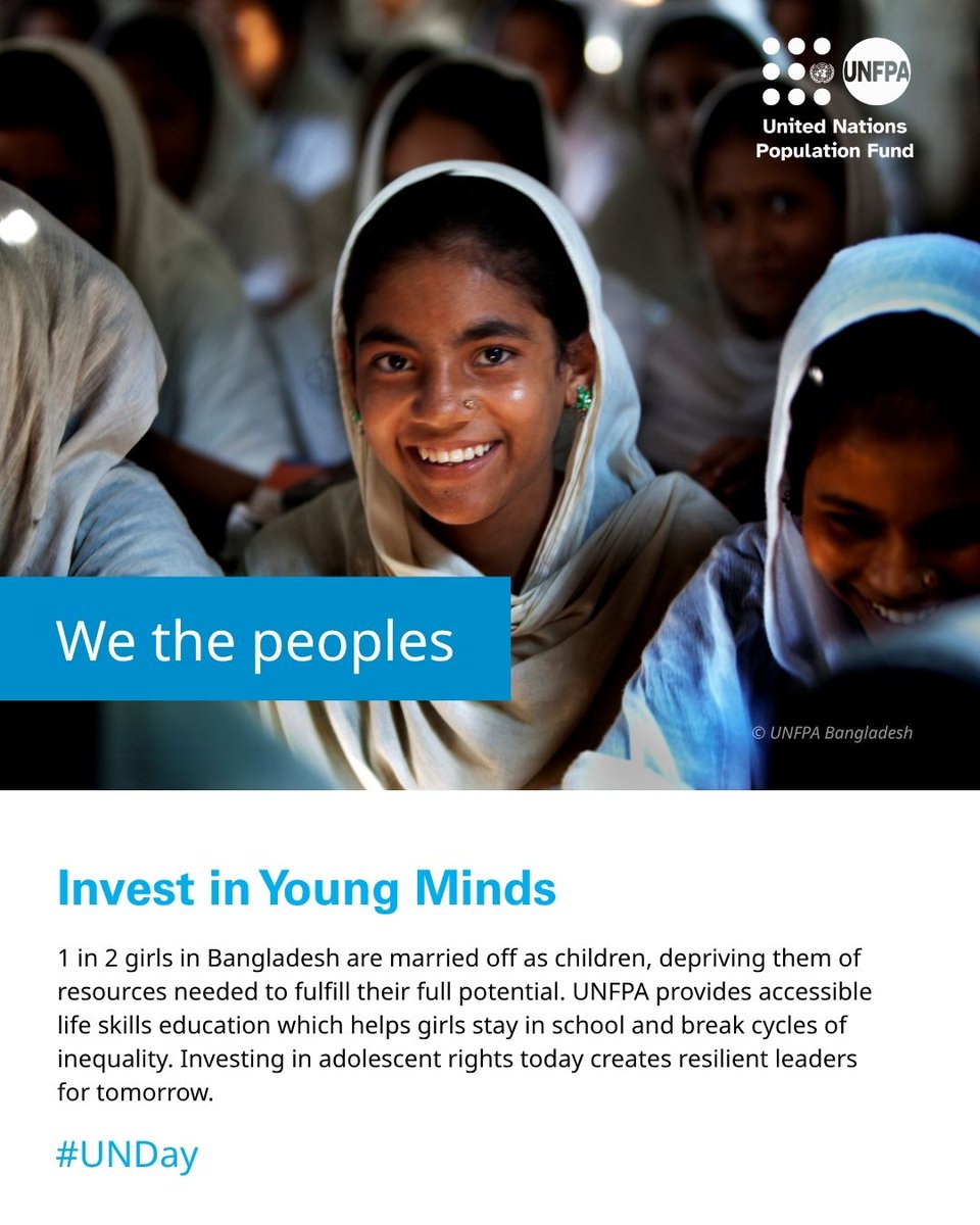 UNFPABangladesh's tweet photo. Eighty-one years ago, the promise was made to people. From a midwife at 3 a.m. to a safe space after a flood, UNFPA is here to support every woman, girl, and young person in Bangladesh.   

#UNDay #wethepeoples #bettertogether 
@UNinBangladesh https://t.co/hu8yPt4dQU