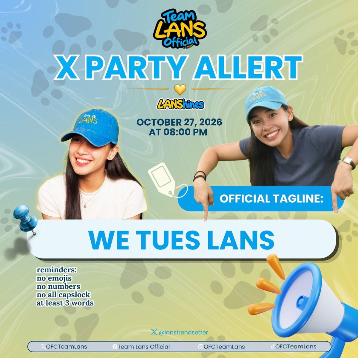 OFCTeamLans's tweet photo. X PARTY STARTS NOW!

Follow the correct tagline.
No double tagging, numbers, or emojis.
Keep tweeting and stay on topic.
Avoid spam and repetitive posts.

WE TUES LANS https://t.co/aHaM6kWguI
