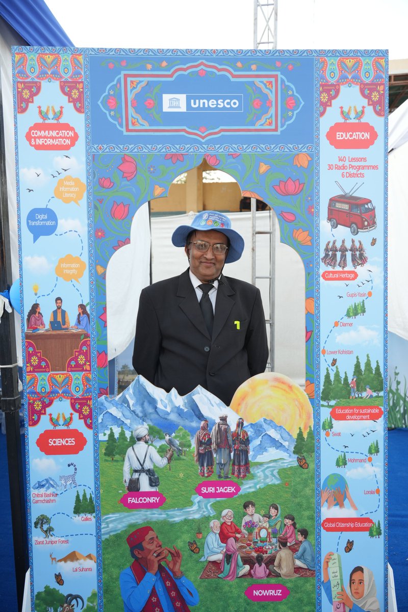 UnescoPakistan's tweet photo. A glimpse of UNESCO’s participation in the #UNDay2026. Showcasing UNESCO’s work across culture, education, science and communication, alongside a performance by Boreendo/Bhorindo master Faqeer Zulfiqar Ali. Boreendo is on UNESCO’s List of Intangible Cultural Heritage. https://t.co/OeFvX6B5sF