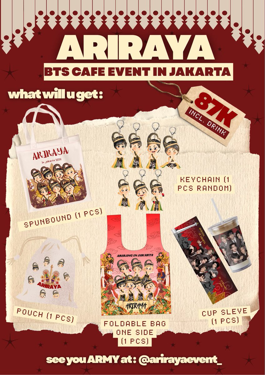 arirayaevent_'s tweet photo. Dari ARIRANG menuju Nusantara
Satu rasa, satu cerita, satu cinta untuk BTS.

𝙰𝚁𝙸𝚁𝙰𝚈𝙰 - 𝙰𝚁𝙸𝚁𝙰𝙽𝙶 𝙸𝙽 𝙹𝙰𝙺𝙰𝚁𝚃𝙰

📅 26–29 Desember 2026
🎟️ https://t.co/QULMwL3sI0
📍 Chic Caffeine Coffee, Jakarta Selatan 

Sampai jumpa di ARIRAYA!

#ArirayaJKT #ARIRAYAInJakarta https://t.co/pkdKx1vlaI