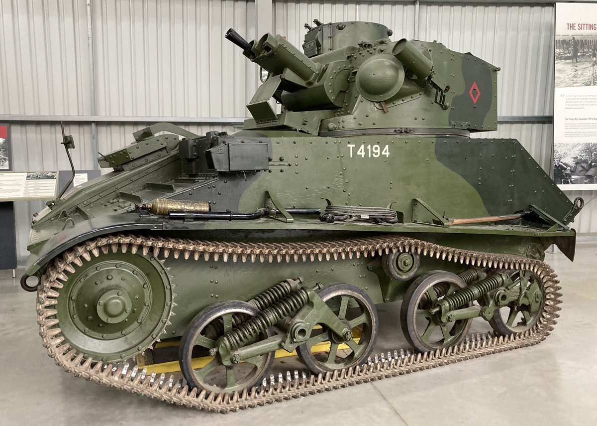 PhilLoder's tweet photo. Tuesday Tank: the Vickers Light Tank Mk VIB at the @TankMuseum. It was the first tank to be built in large numbers as Britain geared up for #WW2. The tank had a crew of 3 and was powered by a Meadows 4.4L 6-cyl petrol engine. @Burntime0101 @milmodelscene @USAS_WW1 #TankTuesday https://t.co/pJro4SkSuK