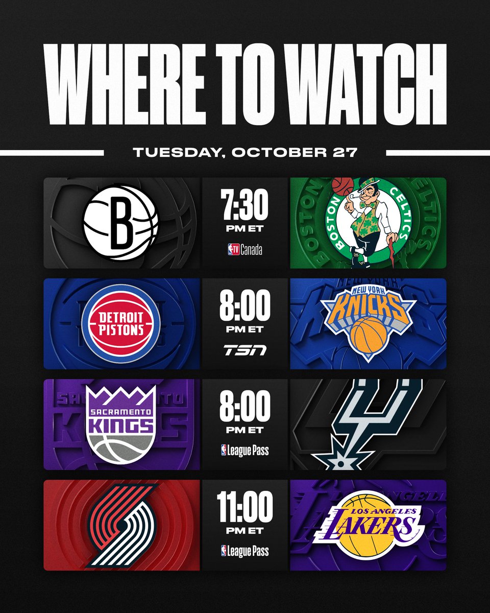 NBACanada's tweet photo. WHERE TO WATCH | 📺 | OCT. 27 https://t.co/qSVq6Ilag0