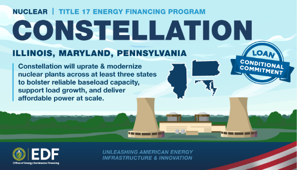 DOE_EDF's tweet photo. @ENERGY commits up to $5B for nuclear uprates in IL, MD, &amp; PA—adding 1,100 MW of reliable power for 930K+ homes.

Constellation’s upgrades boost grid reliability &amp; support America’s energy dominance. https://t.co/oJMDeKvwJ5 https://t.co/DoK2qbZjhu
