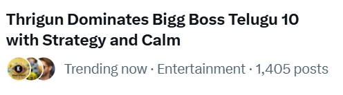 mistichorizon's tweet photo. Few weeks ago, if someone said #Thrigun would trend alongside CALM, even his own fans wouldn’t have believed it!  😭❤️‍🔥

WHAT A TURN OF EVENTS, MANNN 🤣❤️‍🔥 
#BiggBosstelugu10 https://t.co/inHPuUoGKQ