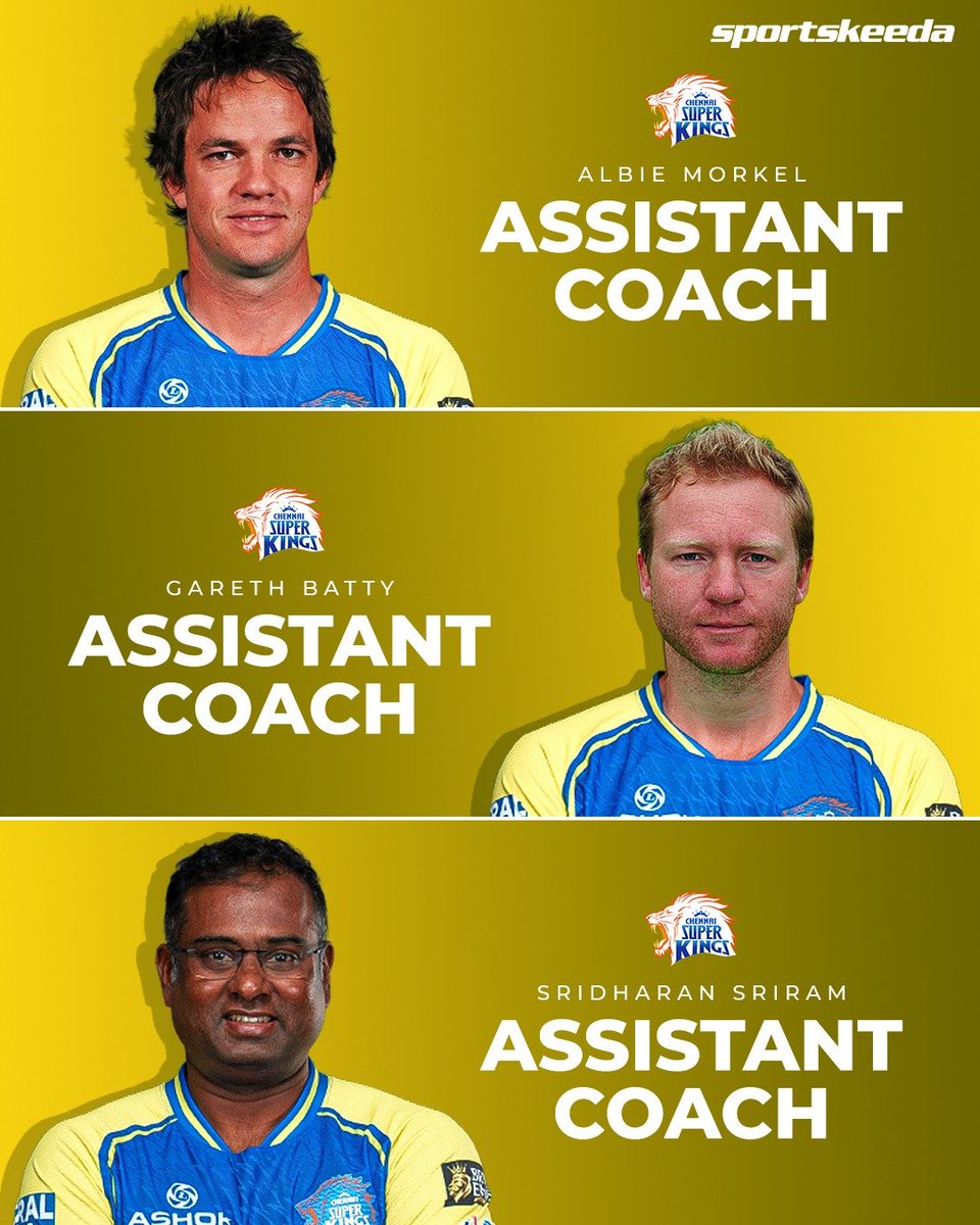 Sportskeeda's tweet photo. Meet the three Assistant Coaches of CSK for IPL 2027 💛🔥

#Cricket #CSK #IPL2027 https://t.co/tOVwayTqc8
