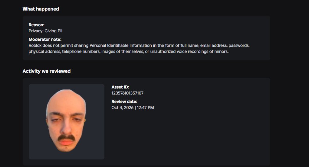 UnRandom238194's tweet photo. I got banned for posting adrity35's face; can someone help me? https://t.co/Kkzx0nv3gg
