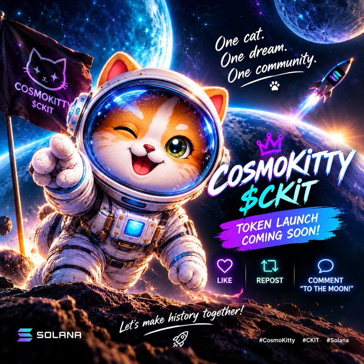 COSMOKITTY7's tweet photo. 🐱🌌 One cat. One dream. One community. 🚀

COSMOKITTY ($CKIT) is just getting started! 🌕🔥

🚀 Token launch coming soon!

❤️ Like • 🔁 Repost • 💬 Comment “TO THE MOON!”

Let’s make history together! 🌌

#CosmoKitty #CKIT #Solana #memecoin #pumpfun https://t.co/hAZryrp8XI