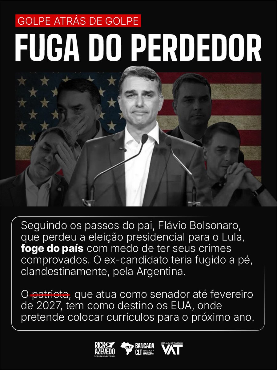 rickazzevedo's tweet photo. Covarde até o fim. Nunca sustentou nenhuma posição e não seria agora. Depois de passar uma campanha inteira mentindo e dizendo que era inocente, Flávio Bolsonaro FUGIU para não ser preso. https://t.co/H05rjCrYlV