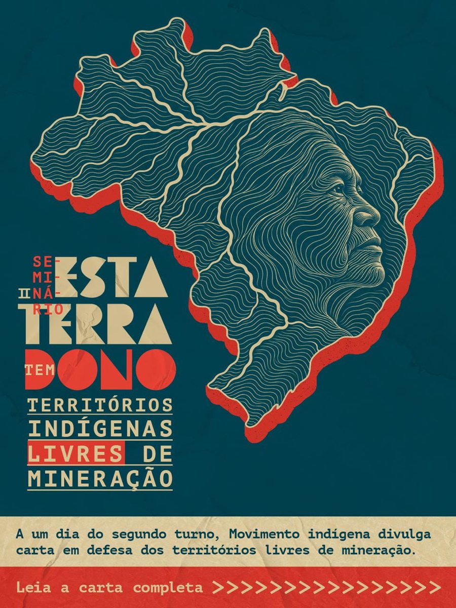 socioambiental's tweet photo. 🚨 O movimento indígena avisa: os territórios indígenas não estão à venda!

Leia a carta final do II Seminário “Esta Terra Tem Dono”, divulgada pela @ApibOficial, que denuncia a mineração e o garimpo e reafirma o direito de dizer não à exploração. Leia: https://t.co/yc172N7beb https://t.co/MKX63W873e