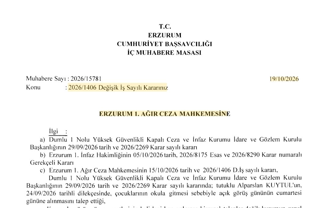 omerhakseven3's tweet photo. BAŞSAVCILIKTAN GÖRÜLMEMİŞ USULSÜZLÜK!
BU KADARINA DA PES!

Geçen gün paylaştığım, Ağır Ceza'nın kesin kararı değiştirmesi hadisesiyle ilgili bir belgeye ulaştık. Erzurum 1. ACM, 15 Ekim'de Alparslan Hoca'nın çocuklarından dolayı görüş gününü Cumartesi gününe aldığı KESİN karardan 4 gün sonra Başsavcılık itirazda bulundu. Bu itirazın üzerine Ağır Ceza, ilk kararından 6 gün sonra tam zıt bir karar verdi.

Bu karar bize tebliğ edilmedi, Uyap'a da yüklenmedi! Ta ki biz adliyeye gidip dosyanın peşine düşene kadar. Dosyaya ikinci kararı ve Başsavcılığın itirazını kasten koymamışlar. BİZ ÜZERİNE GİTMESEK DOSYAYI BU ŞEKİLDE KARAMBOLE GETİRECEKLERDİ.

Ağır ceza mahkemesine gönderilen şu itiraz belgesi bir hukuk skandalı olarak burada dursun. Savcılık ağır cezanın kesin kararına itiraz edemediği için İnfaz Hakimliğinin kararına itirazda bulunuyor ve diyor ki BUNU AĞIR CEZA'YA İTİRAZ olarak değerlendirin.

Skandalın başka boyutu da İnfaz Hakimliğinin zaten ret kararı vermiş olması! Yani zaten hakimlik aleyhimize karar vermişti. Savcılık bunun neyine itiraz ediyor?

SİZ NASIL HUKUKÇUSUNUZ?
Sırf Alparslan Hoca'ya zulmetmek için hukukun temel kurallarını çiğniyorsunuz! Biraz vicdanınız varsa kendinizden utanıyor olmanız lazım.

Öne sürdükleri gerekçeleri okuyun. Sevenlerinin cezaevi önüne gelerek Alparslan Hoca'ya destek olmasını engellemeye çalışıyorlar. Bunun için çocukların eğitim hakkını gasp etmeyi göze alıyorlar.

Bugüne kadar Bolu ve Patnos'taki tutukluluk sürecinde cezaevi önünde sürekli toplanılıyordu. Bunlardan bir tanesinde dahi güvenliği tehlikeye düşürecek bir olay yaşandı mı? 3 aydır Dumlu cezaevi önünde Alparslan Hoca'nın sevenleri desteğe geliyor, bunlardan hiçbirinde herhangi bir olumsuzluk yaşandı mı?

Neden insanların anayasal hakkına engel olmaya çalışıyorsunuz?

Bu yaptıklarınız tarihe geçiyor. Bu kadar zulüm fazla. Çocuklardan ne istiyorsunuz!

Mahkemeye Baskı
AkpDönemi ZulümDönemi
AlparslanHocanın CocuklarınaZulüm