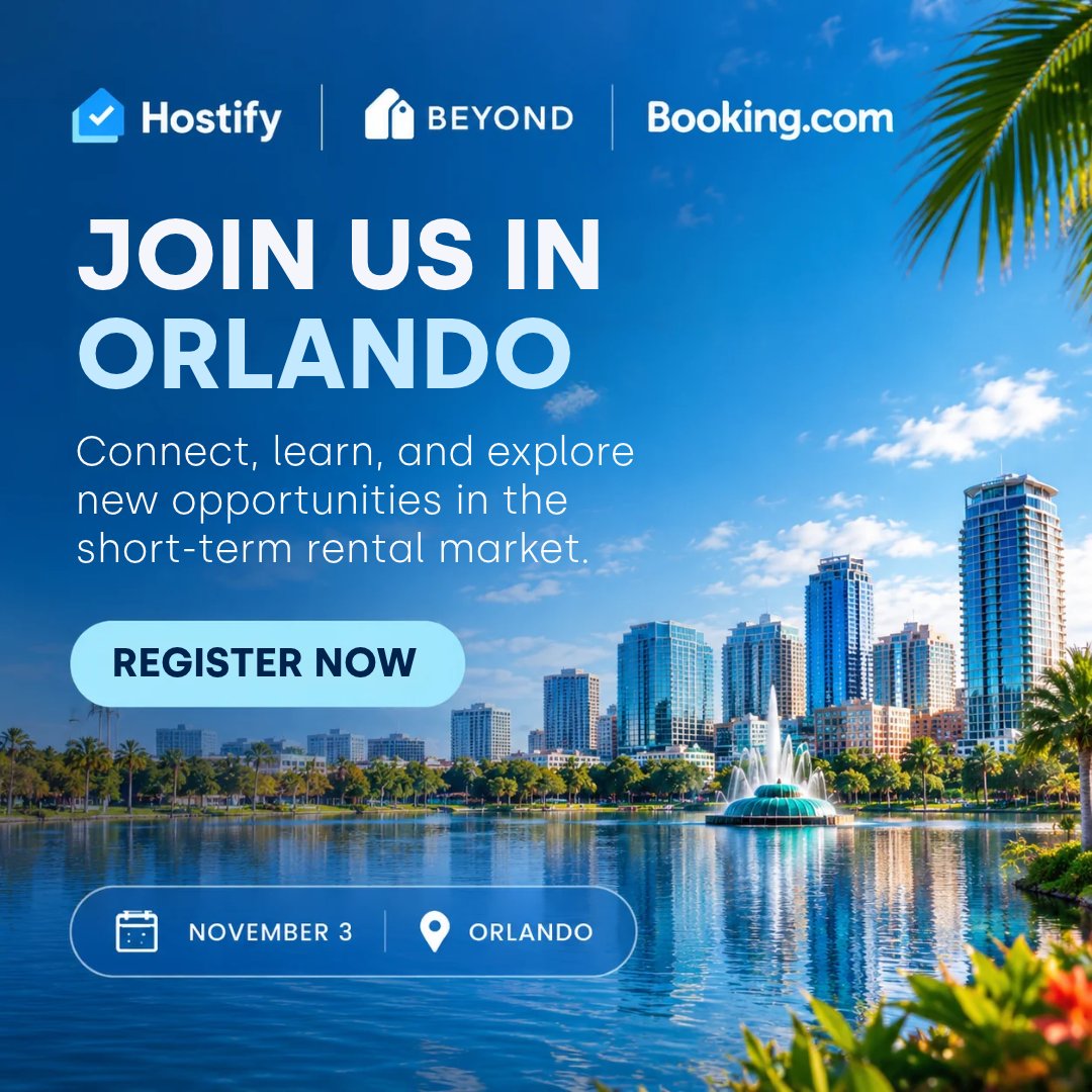 Hostifycom's tweet photo. Orlando, it’s almost time! 🌴

Our STR Roadshow with @BeyondPricing  and @bookingcom is coming up, and we still have a few spots left.

Come meet local hosts, property managers, and our teams.

Register here 👉 https://t.co/pzh8O9dUQz

#Hostify #Orlando #STR #VacationRentals https://t.co/kL2sZ48wqB