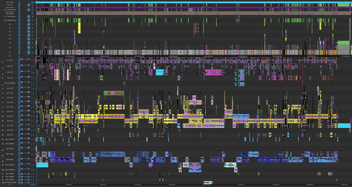 DruicedUp's tweet photo. New episodes of #VisionQuest tonight! Here’s the editing timeline of episode 104 in preparation for 105. A little bit of everything happened in this one, big shoutout to the VFX team for all the robot eye candy 🤖 @MediaComposer @Avid #Marvel https://t.co/1vFA2Nn5Ve
