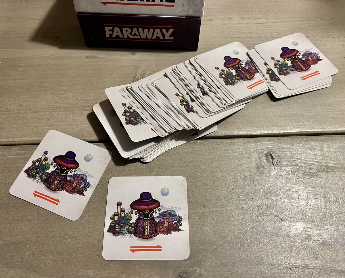 SvenFu's tweet photo. Faraway base game: Look how awkward it is to shuffle my square cards! 

Faraway expansion: hold my beer https://t.co/2LF7ffWEHR