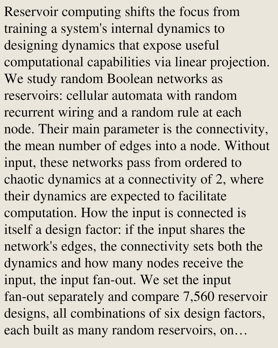 TAL's tweet photo. Optimal Connectivity of Random Boolean Networks for Reservoir Computing

Christopher Michael Skeide Vibe, Aliaksandr Hubin, Stefano Nichele
https://t.co/3ahDVSlmtF [𝚌𝚜.𝙽𝙴] https://t.co/zAJt08bPvE