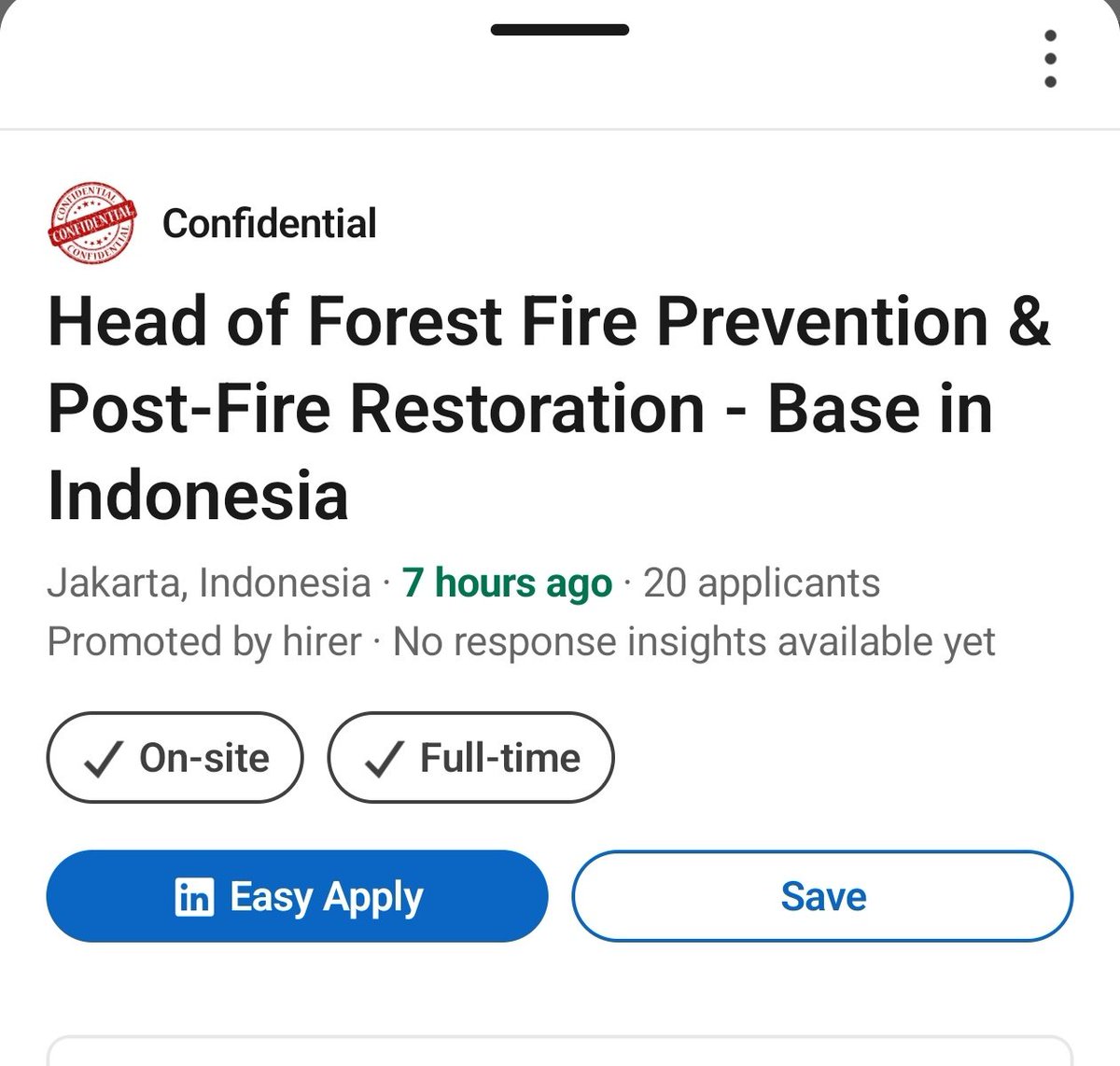 tonnw75's tweet photo. Tiba tiba Ada lowongan "Head of Forest Fire Prevention &amp; Post fire restoration" di LinkedIn, dibuka pas asapnya udah sampai negara tetangga.

Kira-kira perusahaan siapa ya 🤔 https://t.co/xgAKCM8MEC