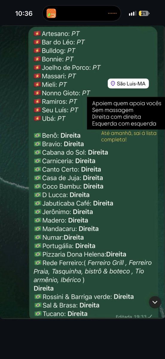 souslopy's tweet photo. Tá rolando uma lista aí no Instagram dos estabelecimentos em Slz de esquerda e direita. Galera da direita acha que vive em que mundo??? 70% de Slz vota na esquerda. https://t.co/xxBVq7dYM1