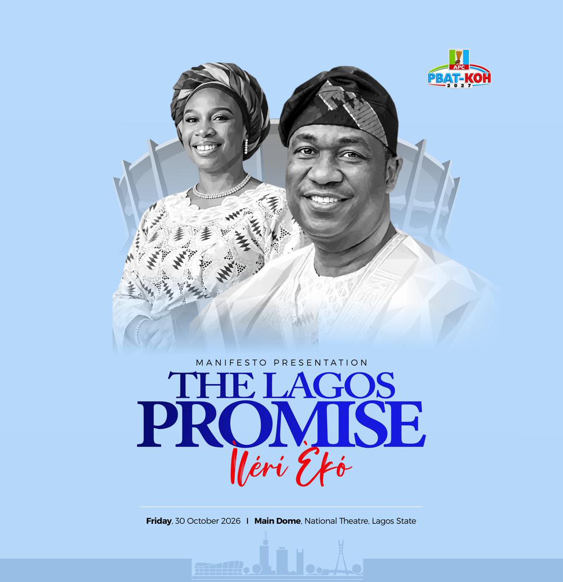 drobafemihamzat's tweet photo. On Friday, 30th of October, I will present my manifesto for Lagos, outlining my vision and priorities for the years ahead. 

My focus is to sustain our progress, address areas that need more attention and create opportunities for every Lagosian to thrive.

The future of Lagos must put people first and our plans must reflect their hopes, concerns and everyday realities.

From completing and connecting our rail lines, improving road and water transportation and expanding access to affordable housing, to strengthening security and upgrading healthcare across our 57 LGAs and LCDAs, we must keep making life better. Every community deserves safe roads, reliable public services and opportunities to prosper.

Education, skills development and job creation will remain central to our vision. We must equip young people with the knowledge, technology and practical skills to succeed, support entrepreneurs and small businesses and ensure that talent translates into opportunity, regardless of background, gender, religion or place of origin.

We must also protect our environment through better waste management, flood prevention, improved drainage and the protection of our coastal communities. We will continue to promote responsible governance, support traders and businesses and manage public resources to deliver real value.

Progress is not just about how far we have come but how many lives we improve along the way. Building on the foundation laid by successive administrations, we must protect what works, improve what needs attention and embrace ideas that meet Lagos’ changing needs.

My commitment is to a Lagos that is safer, more accessible, prosperous and inclusive. A Lagos where opportunity reaches every community and every resident has a stake in our shared future.

Together, we will build on our progress and move Lagos forward with purpose, accountability and the people at the centre of every decision.

That is my PROMISE.