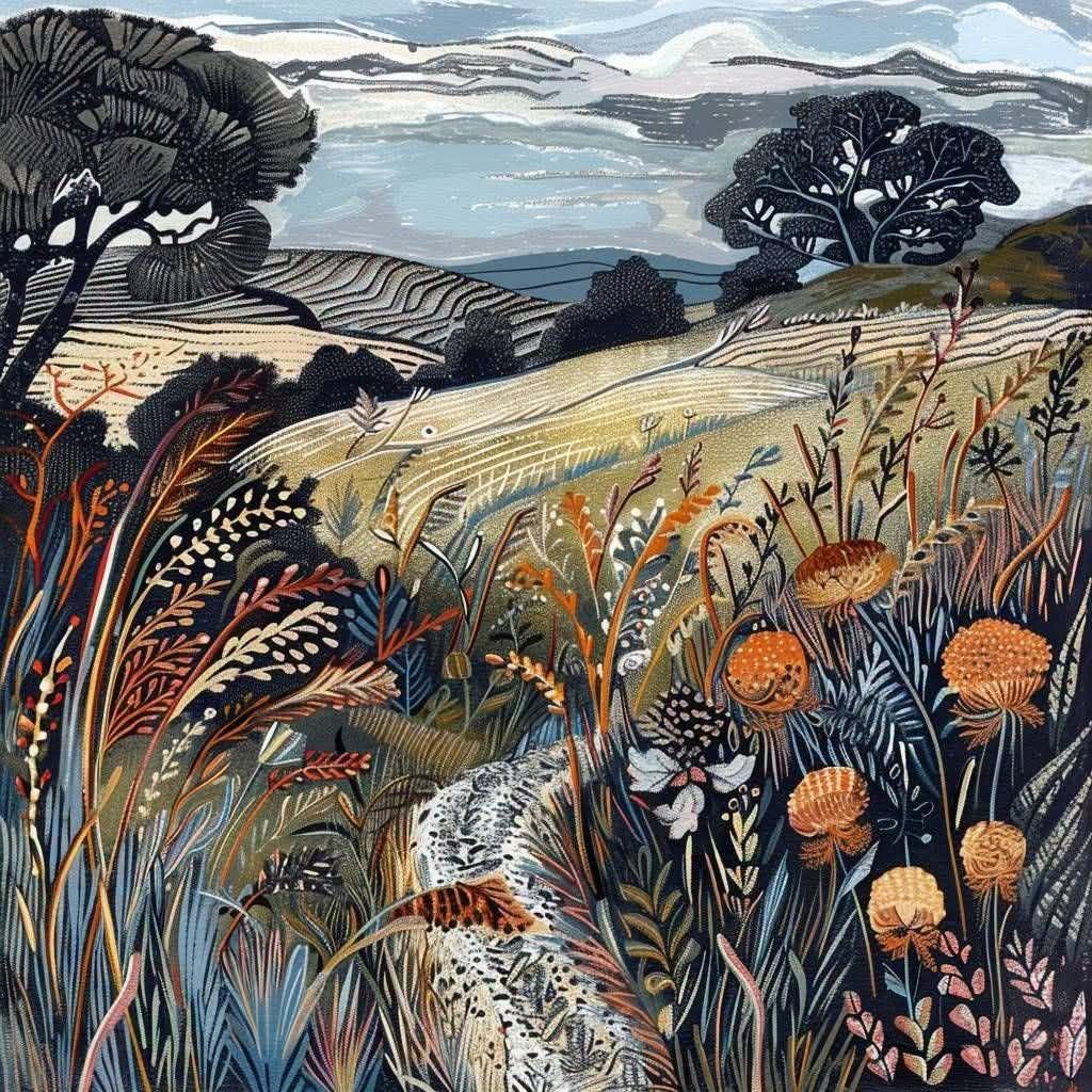 fraveris's tweet photo. Annie Soudain 

(British Artist, born 1949) 

"Meadow Path", 2017. Reduction Linocut https://t.co/y7cP7YBJG0