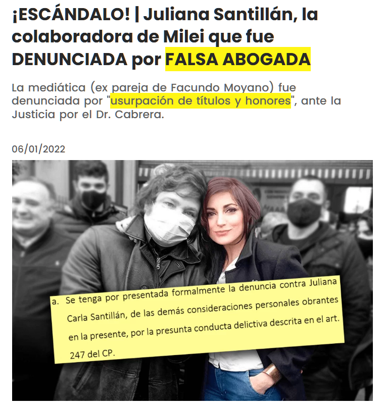 augustogrinner's tweet photo. JULIANA SANTILLÁN, diputada nacional de La Libertad Avanza por Buenos Aires.

🔍 Es la que escribió "serros", "cluacas" y "tubimos"; la que confundió Navidad con Pascuas, y la que se pausó en pleno discurso porque estaba repitiendo lo que escuchaba en su auricular. Y una que siempre va a la TV a hacer quilombo.

💰 Gana más de $6 millones por mes (+viáticos +asesores).

👩🏻‍🎓 Durante años dijo que era abogada, pero era mentira. 🧵 Debajo, en hilo, pondré algunas capturas de ella afirmándolo. Fue denunciada por usurpación de títulos y honores.

📜 En casi 3 años de gestión presentó 15 proyectos (¡qué bien!)... pero los 15 son falopa (uy, qué mal):

🔹 11 son de "expresar" beneplácito, desaprobación o repudio por distintas cosas; como por ejemplo que criticaran a Javier Milei (🤌), el aniversario de un diario y de un canal de TV, o un evento de bibliotecarios (ahora sí que Argentina despega).
🔹 2 son para pedirle cosas a Milei. Podía mandarle un mensaje por WhatsApp, es su jefe.
🔹 1 es puterío: para pedir que sancionen a otra diputada (se pelearon).
🔹 1 semi-razonable: para que al CCK le pusieran "Ástor Piazzolla". Lo pongo como "semi-razonable" porque propuso un buen nombre, relacionado a la CULTURA (que es la idea al nombrar un Centro CULTURAL).

💸 En términos reales, vamos pagándole más de $215 millones (unos us$ 145.000, una casa) por todo esto. Son 15 proyectos para que no miremos de qué tratan y pensemos que sí trabaja.

🏛 Más allá de sus mentiras afirmando ser abogada: actualmente su perfil dice que tiene una "Diplomatura en Economía Austríaca"; se trata de un curso online de 60 horas de la ESEADE, instituto de los Benegas Lynch, dictado por Adrián Ravier, entre otras personas ligadas al Gobierno. Fuentes del Congreso aseguran que se presentaba como "ECONOMISTA con una MAESTRÍA en economía austríaca", pero era... este curso online.