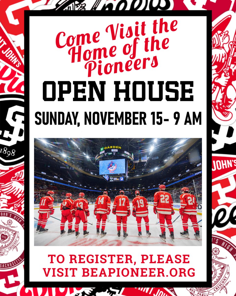SJSHockey's tweet photo. Visit us at the Saint John's Open House on Sunday, November 15th, starting at 9 AM. #BeAPioneer https://t.co/k34pZty435