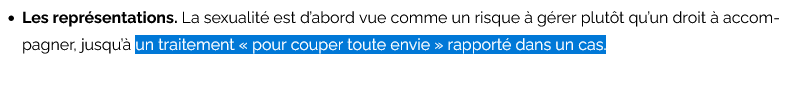 Tsaag's tweet photo. D'où le fait que la sexualité soit abordée en étab. handicap comme un "risque à gérer" et non un "droit à accompagner". Jusqu'à médicamenter un résident pour lui "couper toute envie"

(et dire qu'on réclame parfois la castration chimique des pédocriminels condamnés en vain !)
⬇️ https://t.co/8Vad1oKkbA
