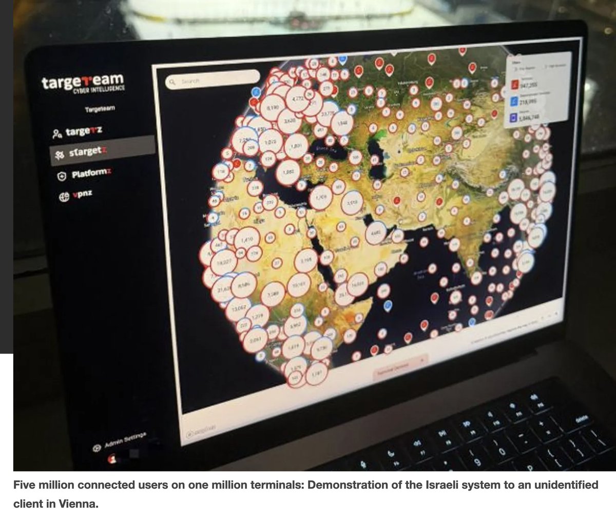 jsrailton's tweet photo. 2/ Earlier this year two Israeli companies were exposed marketing ways to spy on @Starlink users, including:

☑️Locate Starlink users exact locations
☑️Identify the users, in some cases.

Reporting by @omerbenj even had screenshots from a demo given in Vienna...

https://t.co/JBBMTKaGWr