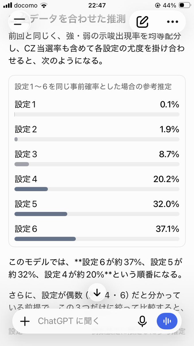 nasu_7373's tweet photo. 今回のゴッドイーター
ボイス示唆
通常時レア役のcz当選率をまとめてどの設定がありえそうか算出してみた

ボイス44回中偶数示唆弱10回、強3回を考えると恐らく偶数設定

4か6だけど200ゾーン1回も来なかったから4かな https://t.co/aNwxdi8HmZ