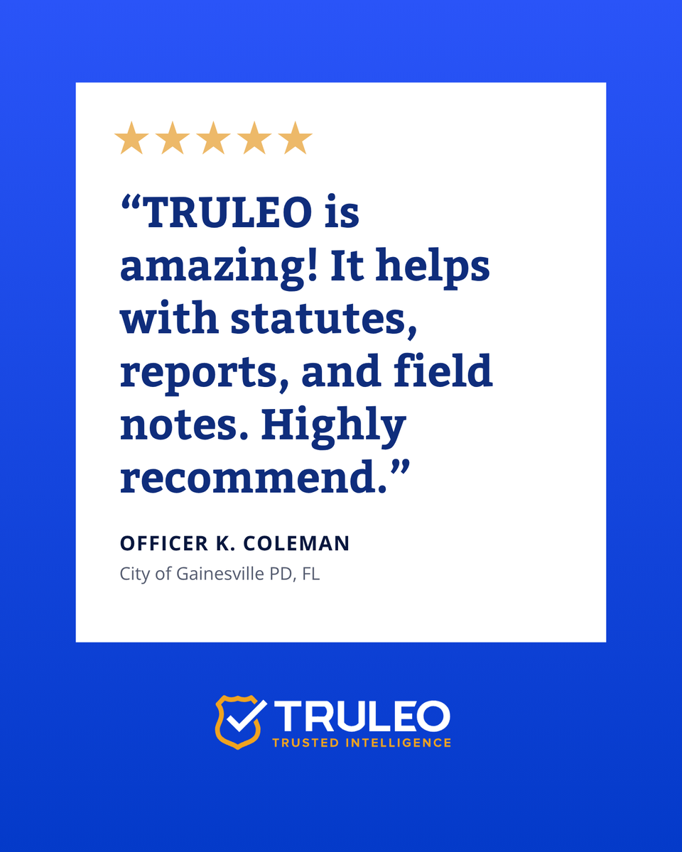 truleo_police's tweet photo. Statutes. Reports. Field notes. Highly recommended. 🙌

 Officer Coleman says TRULEO covers the essentials so officers can stay focused on the job.

#TRULEO #LawEnforcement #FieldNotes #PublicSafety #PoliceInnovation https://t.co/Ib3aPyoVbu