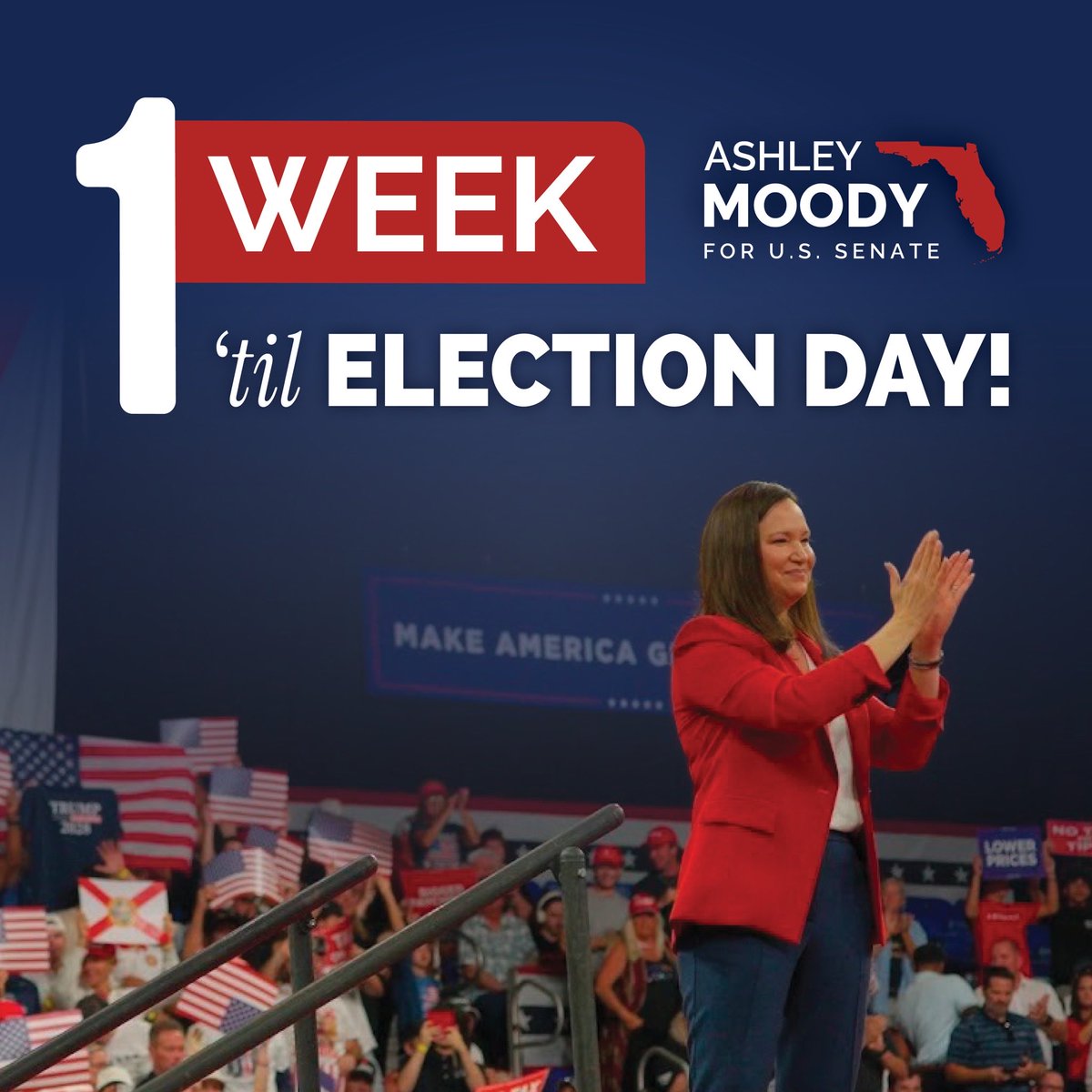 AshleyMoodyFL's tweet photo. Seven days left, Florida. Talk to your family, check your polling place, and get ready to vote early or on Election Day, November 3rd. https://t.co/VrDW2yDPRW