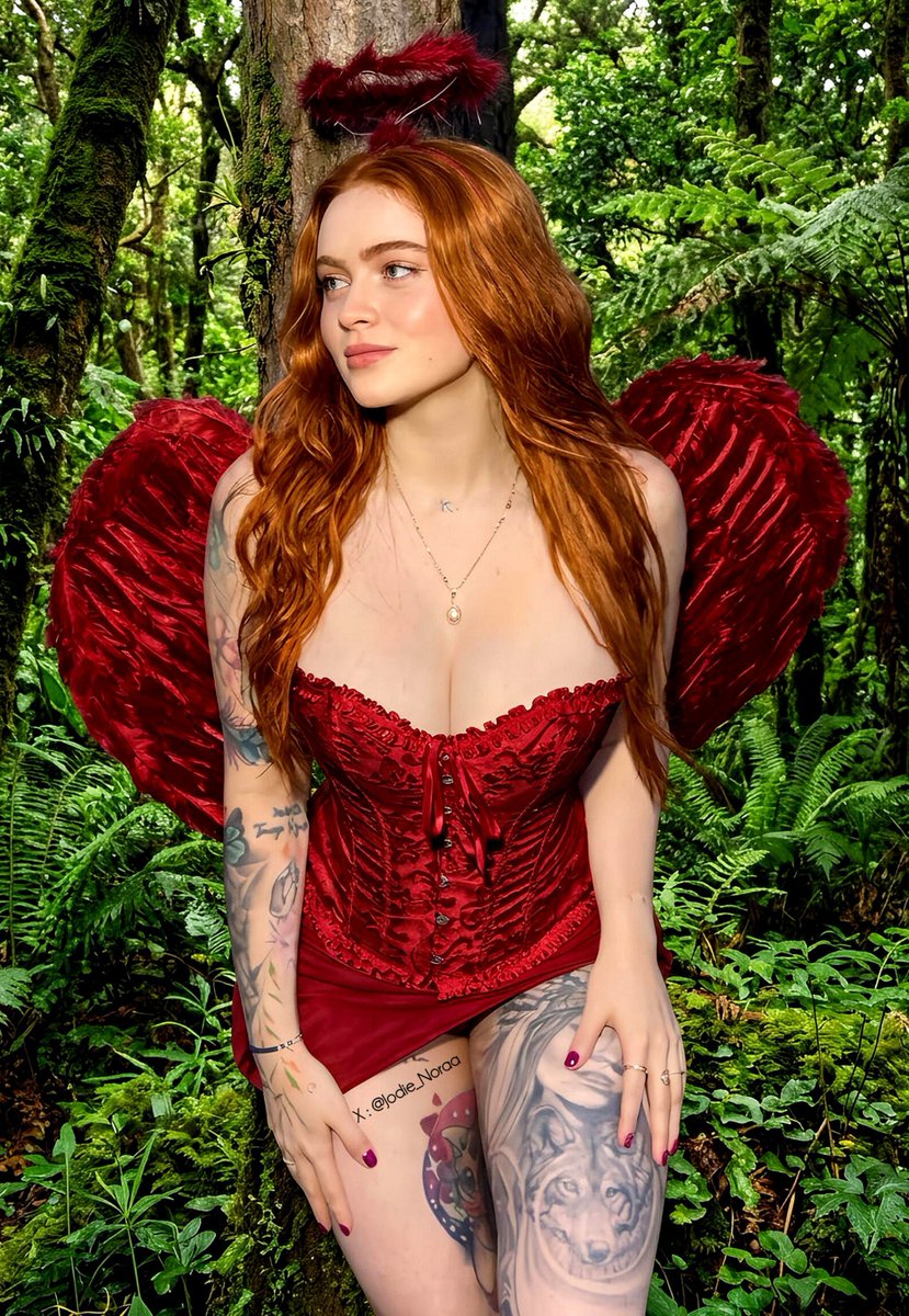 Jodie_Noraa's tweet photo. Found a quiet spot in the woods where the greenery covers everything and the ferns are taller.

Emma Myers | Sadie Sink 

SUBSCRIBE for Unseen VIDEOS 

Photos Made With AI 

Wearing this red & Yellow outfit and matching wings. Just leaning against a tree and feeling like they belong in this forest.